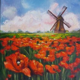 Landscape with Poppies Oilpainting.